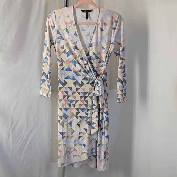 BCBGMaxAzria Adele Wrap Dress, patchwork design, women's XS Tall - Picture 1 of 5
